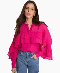 Blouses^Alix The Label Blouse Woven Structured Chiffon Ruffle Roze