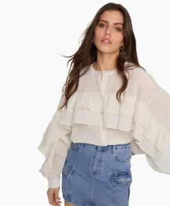 Blouses^Alix The Label Blouse Woven Structured Chiffon Ruffle Ecru