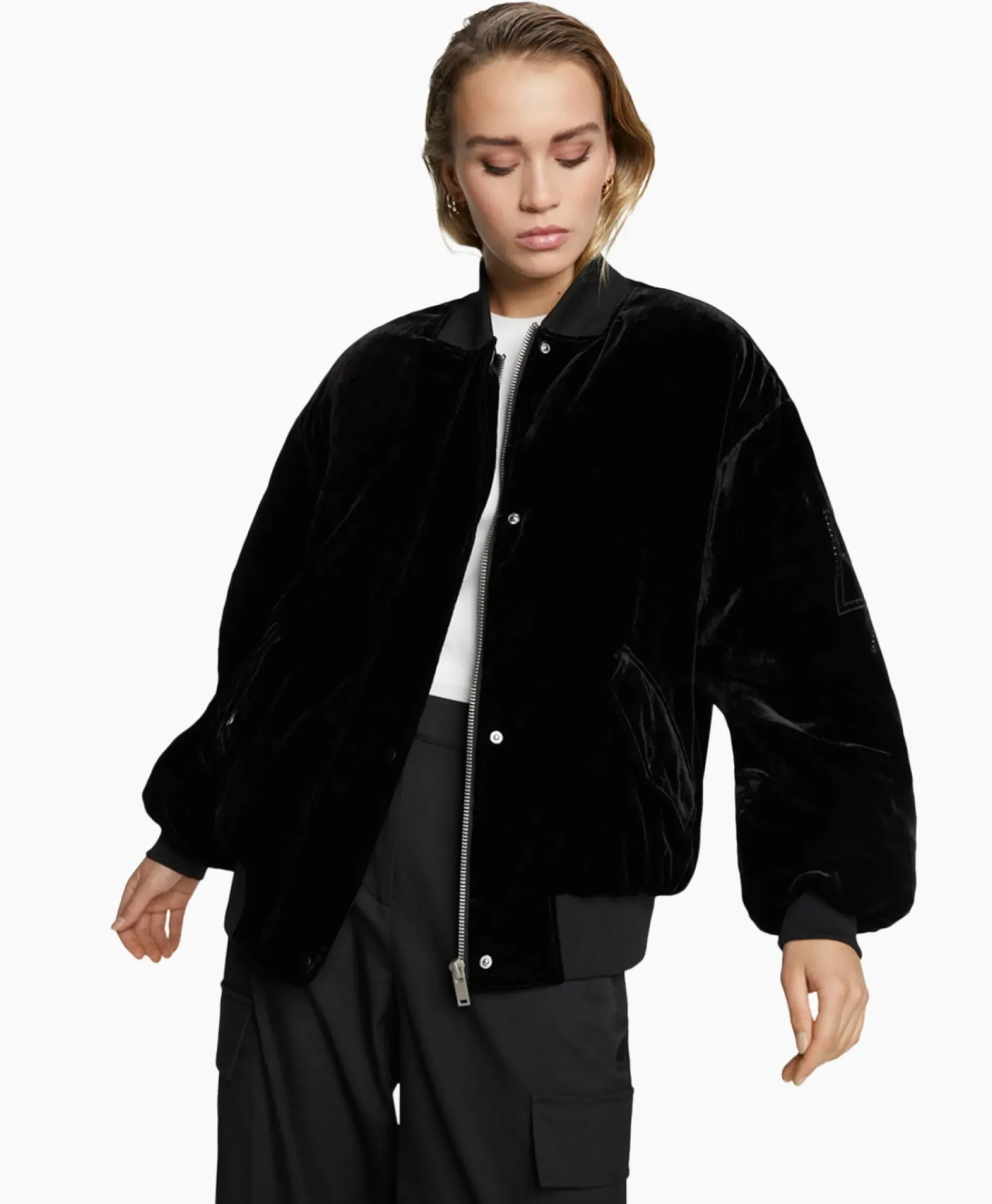 Jassen^Alix The Label Bomberjack Ladies Woven Oversized Velvet Zwart