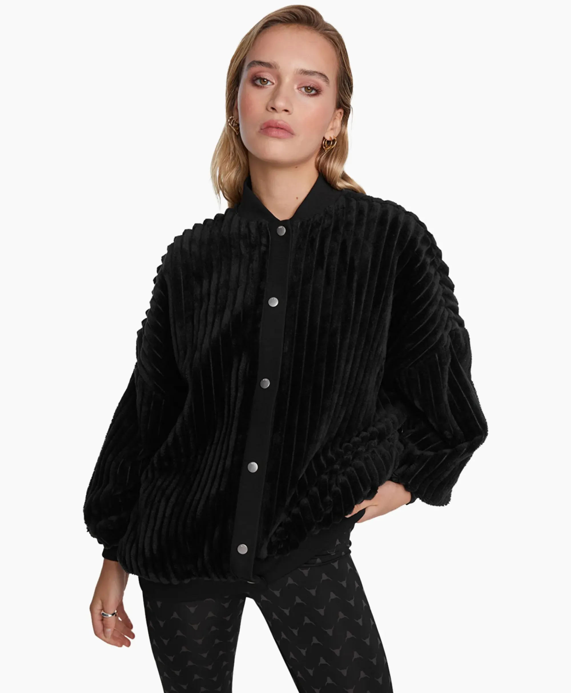 Jassen^Alix The Label Jack Woven Rib Fur Bomber Zwart