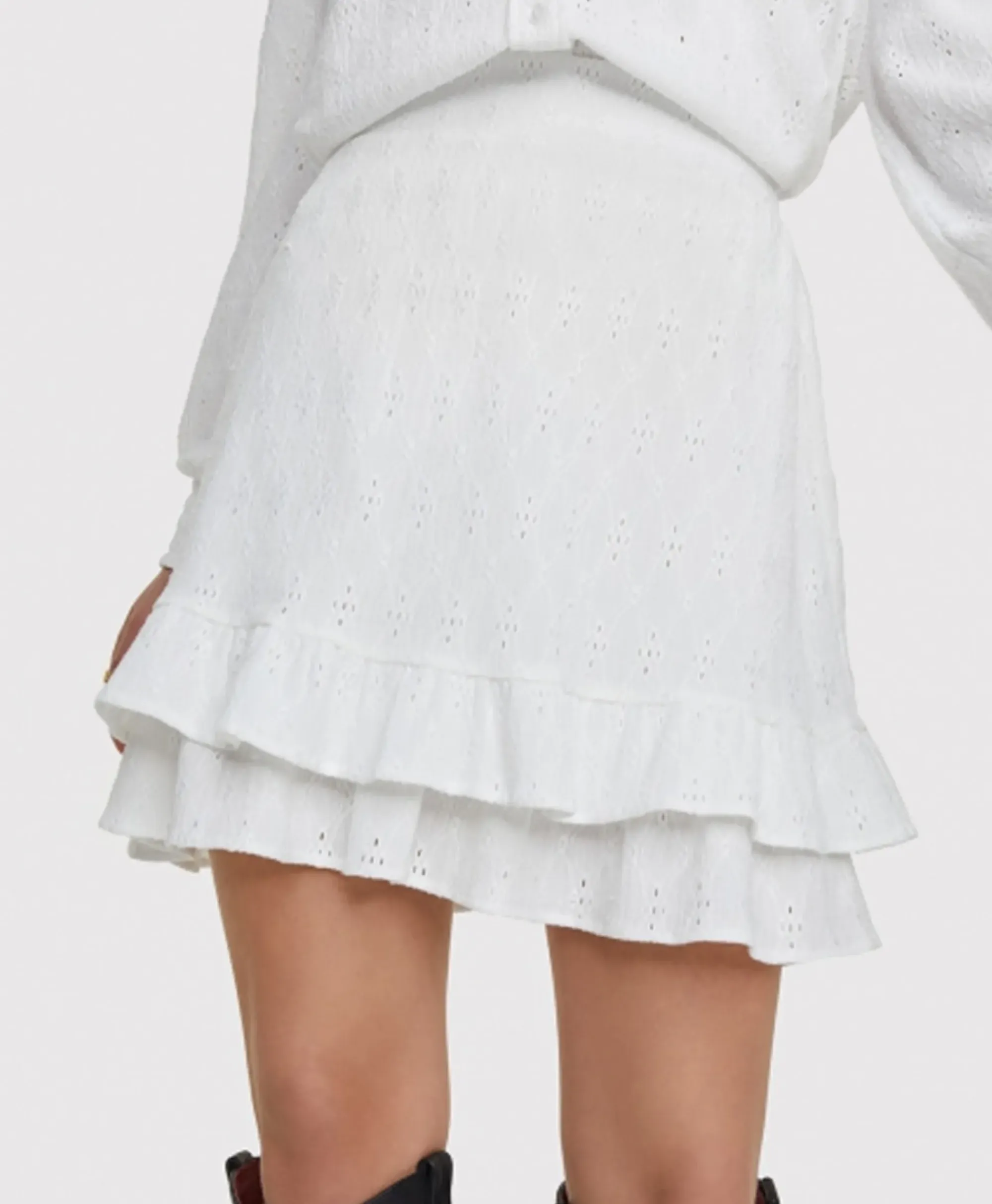 Rokken^Alix The Label Minirok Knitted Jersey Broderie Skirt Off White