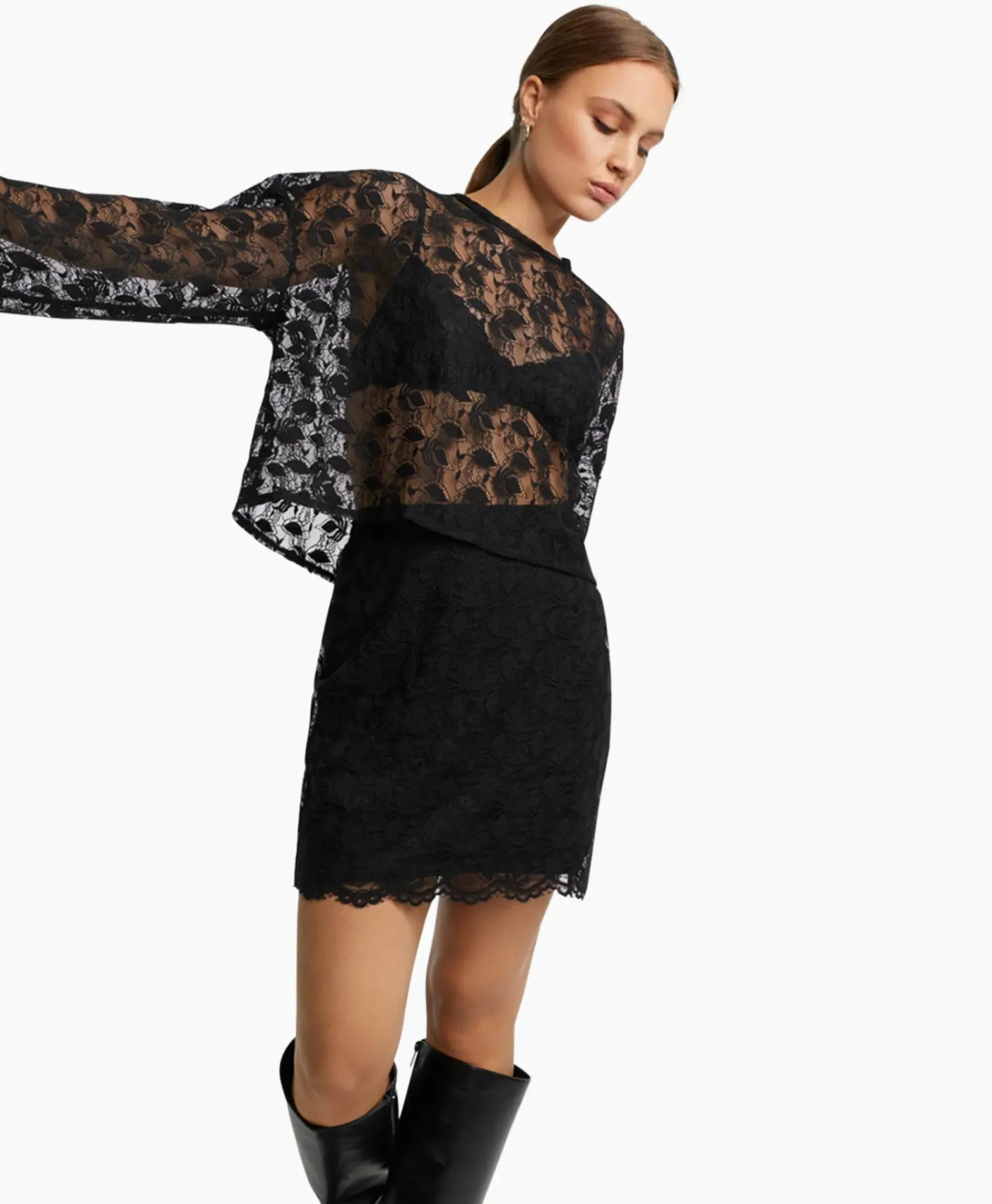 Rokken^Alix The Label Minirok Ladies Woven Lace Mini Zwart