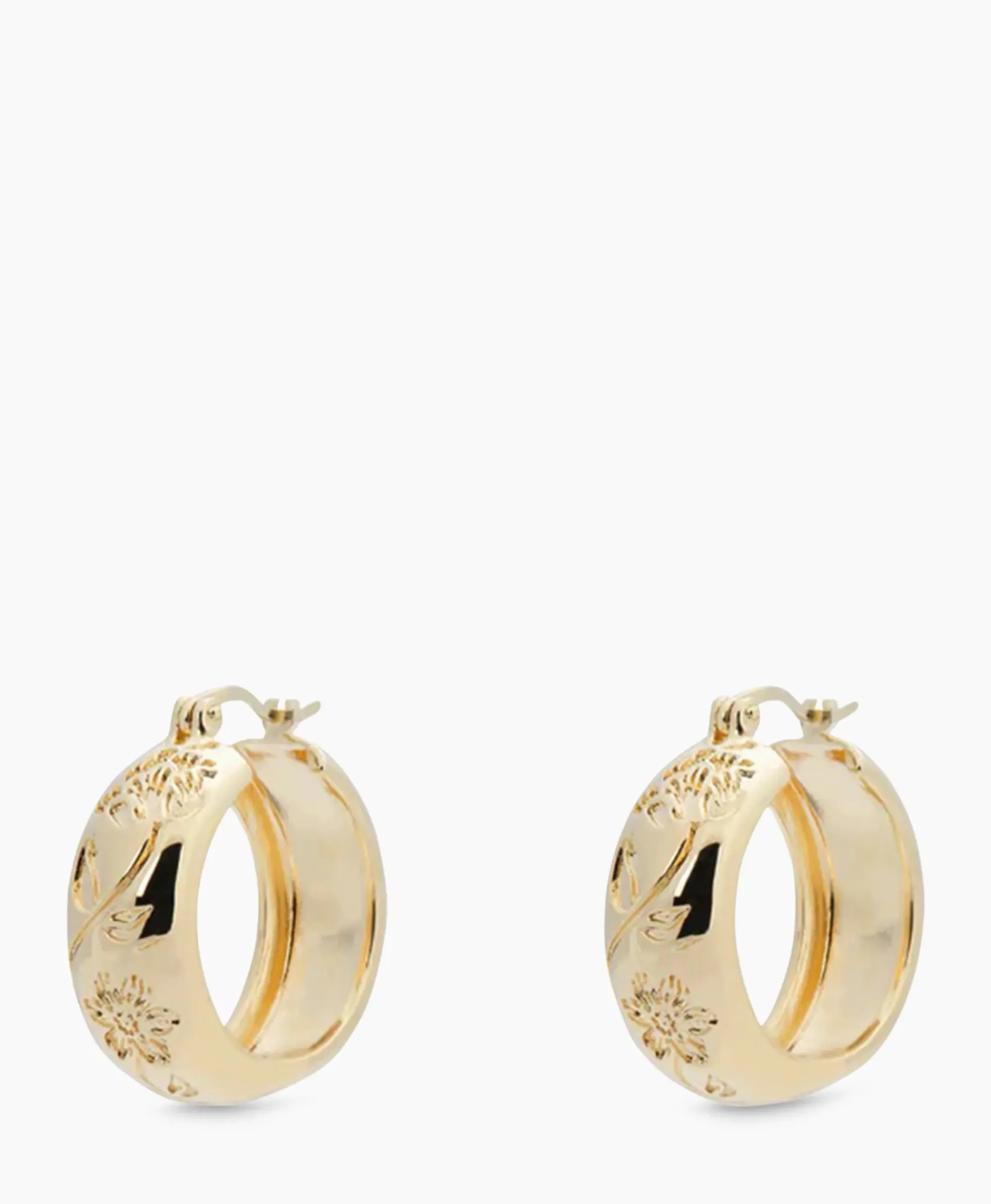 Sieraden^Anna+nina Oorbellen Flower Garland Stamped Hoop Earrings Bra Goud