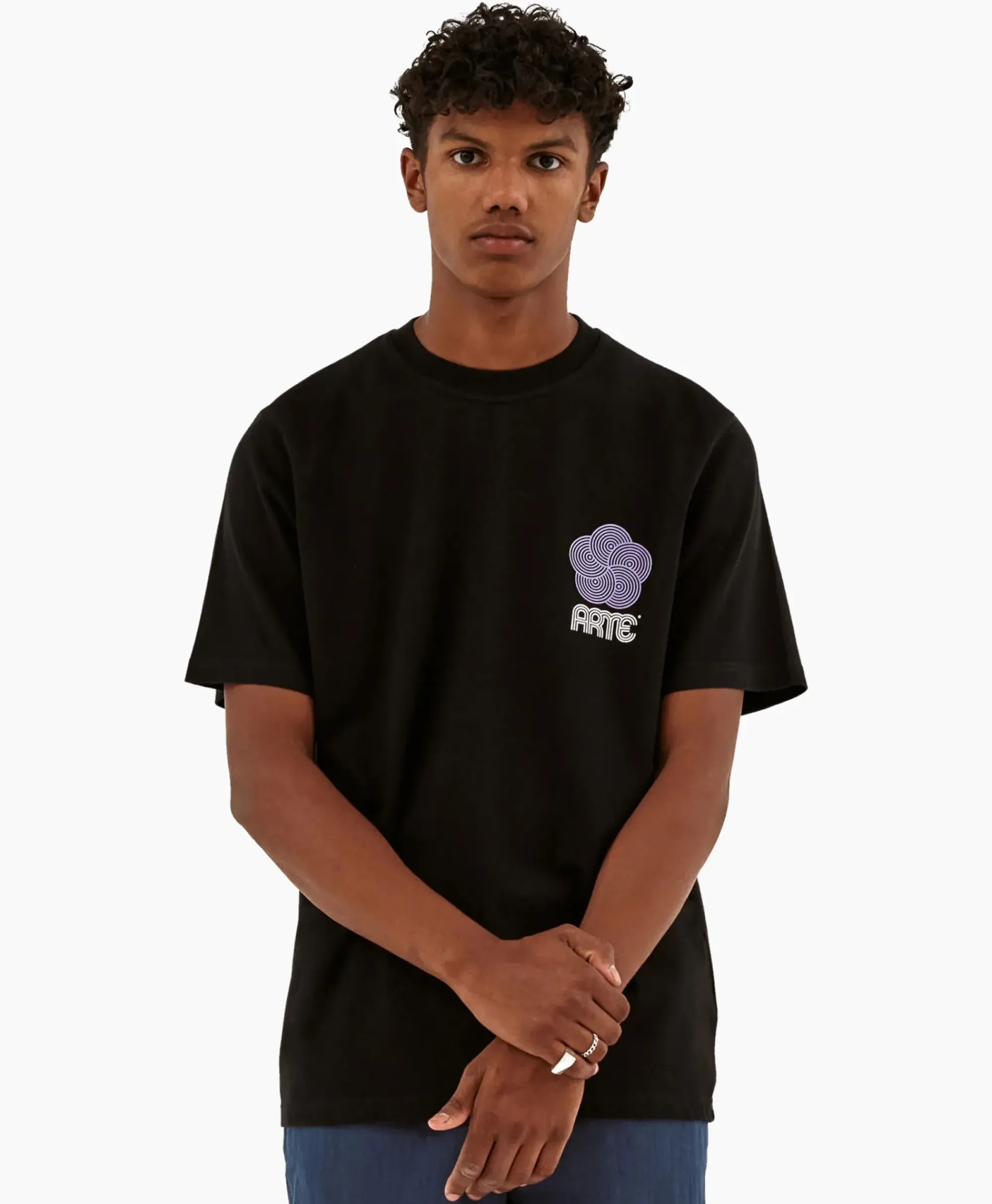 T-Shirts^Arte Antwerp T-Shirt Korte Mouw Circle Flower Back Front Print Zwart