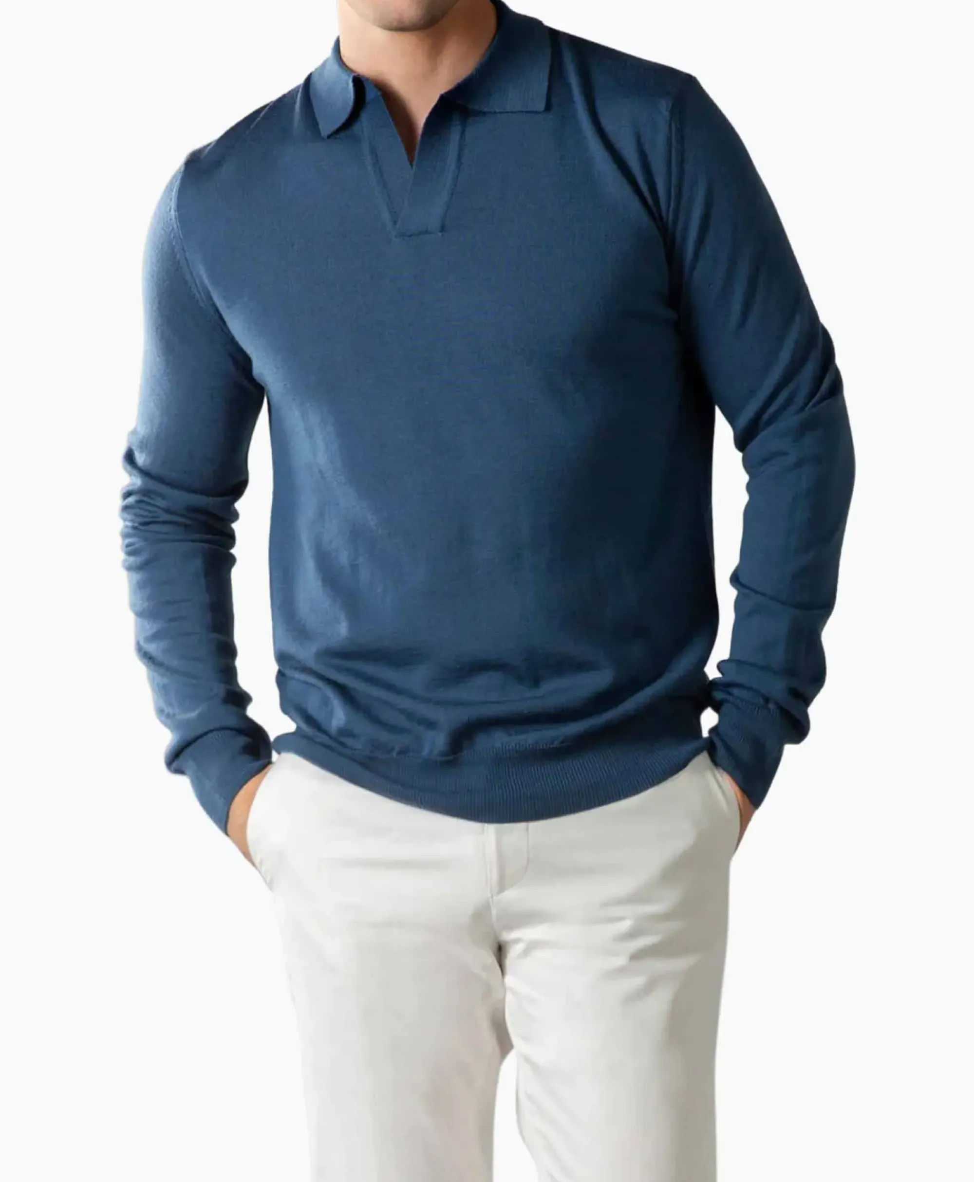 Truien^Aurelien Pullover Buttonless Polo L Blauw