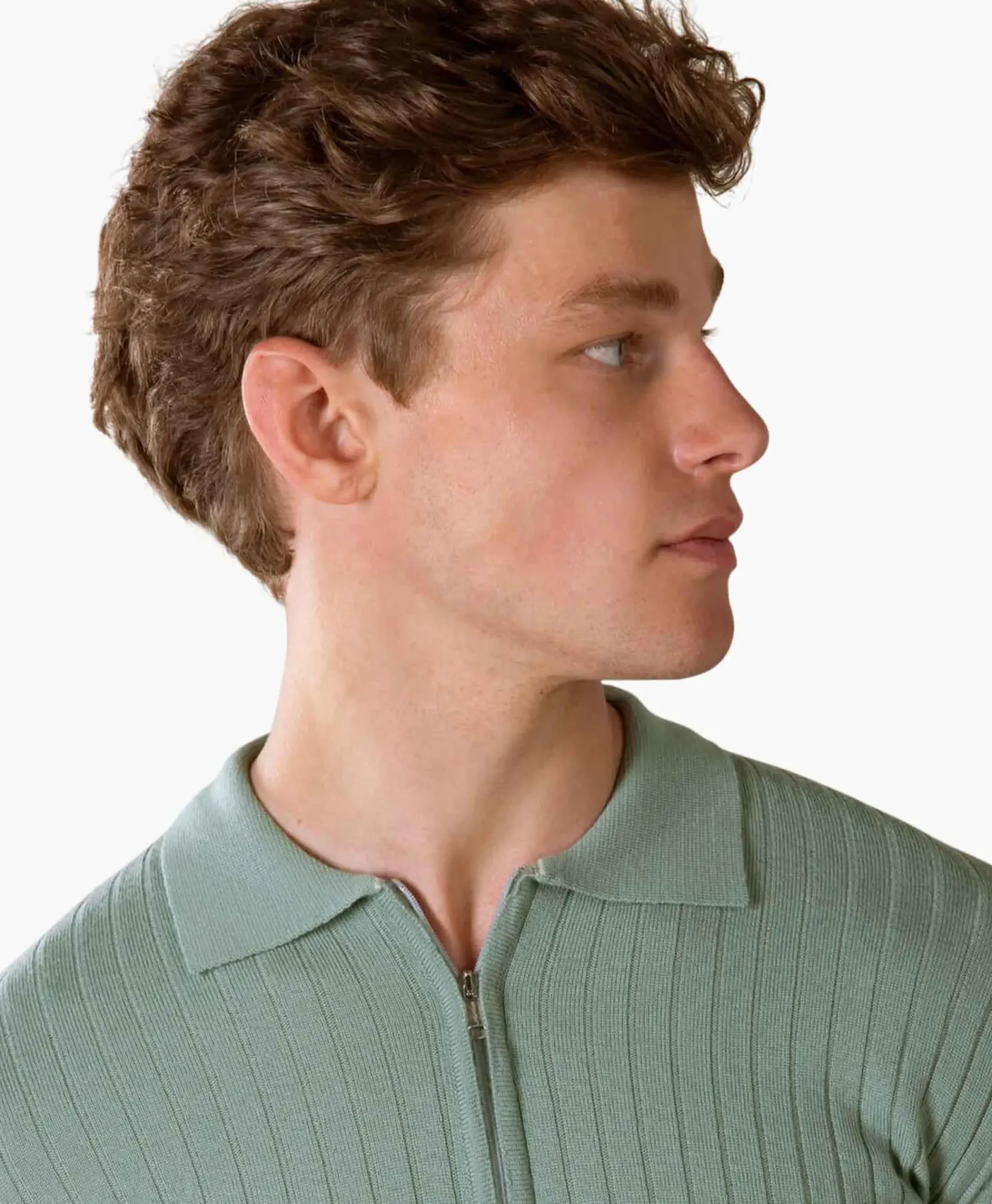 Truien^Aurelien Pullover Rib Zip Polos Ls Licht Groen