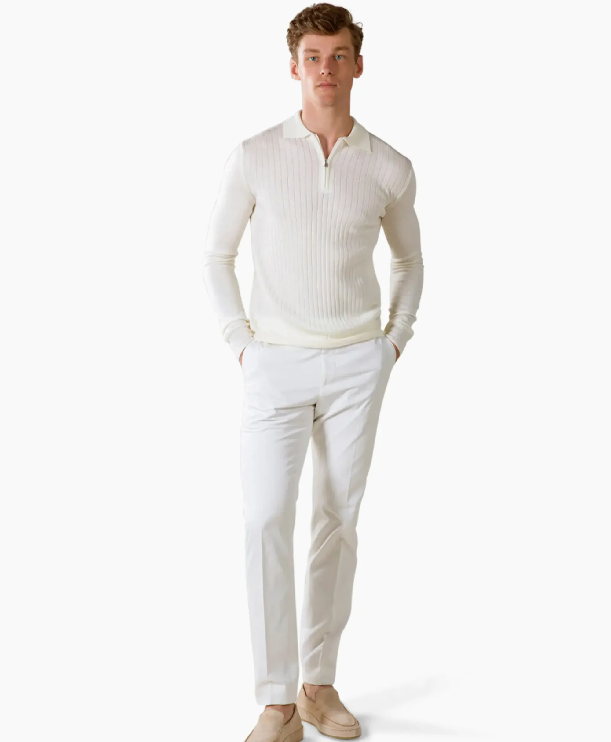 Truien^Aurelien Pullover Rib Zip Polos Ls Ivoor / Naturel
