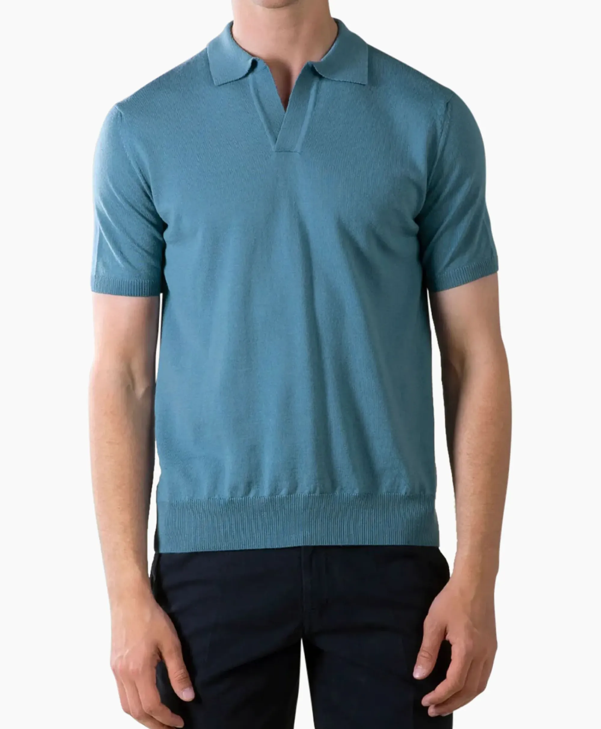 Polo's^Aurelien Polo Buttonless Sl Blauw