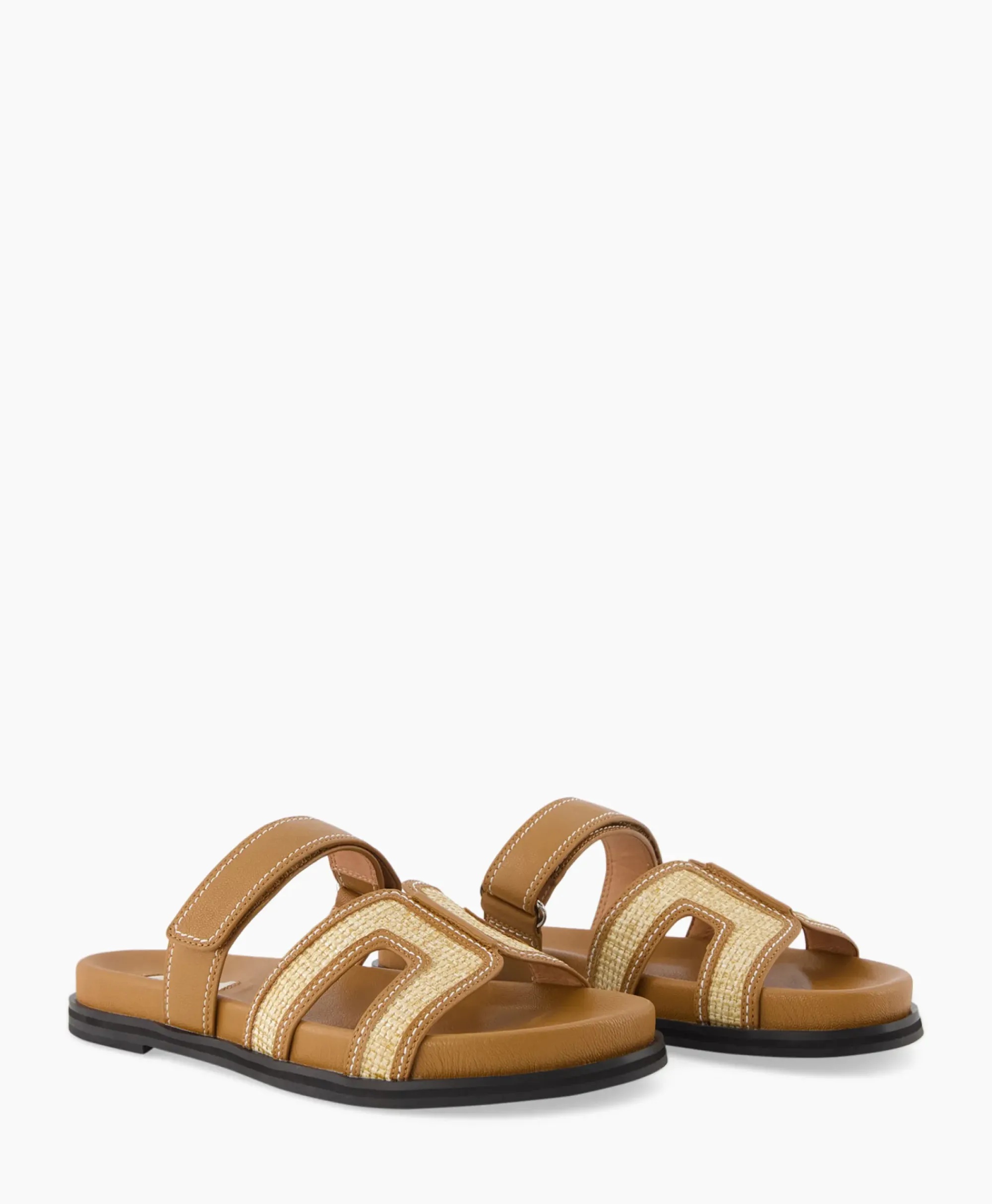 Sandalen^Bibi Lou Sandaal Zonder Hak Leather And Rafia Licht Bruin