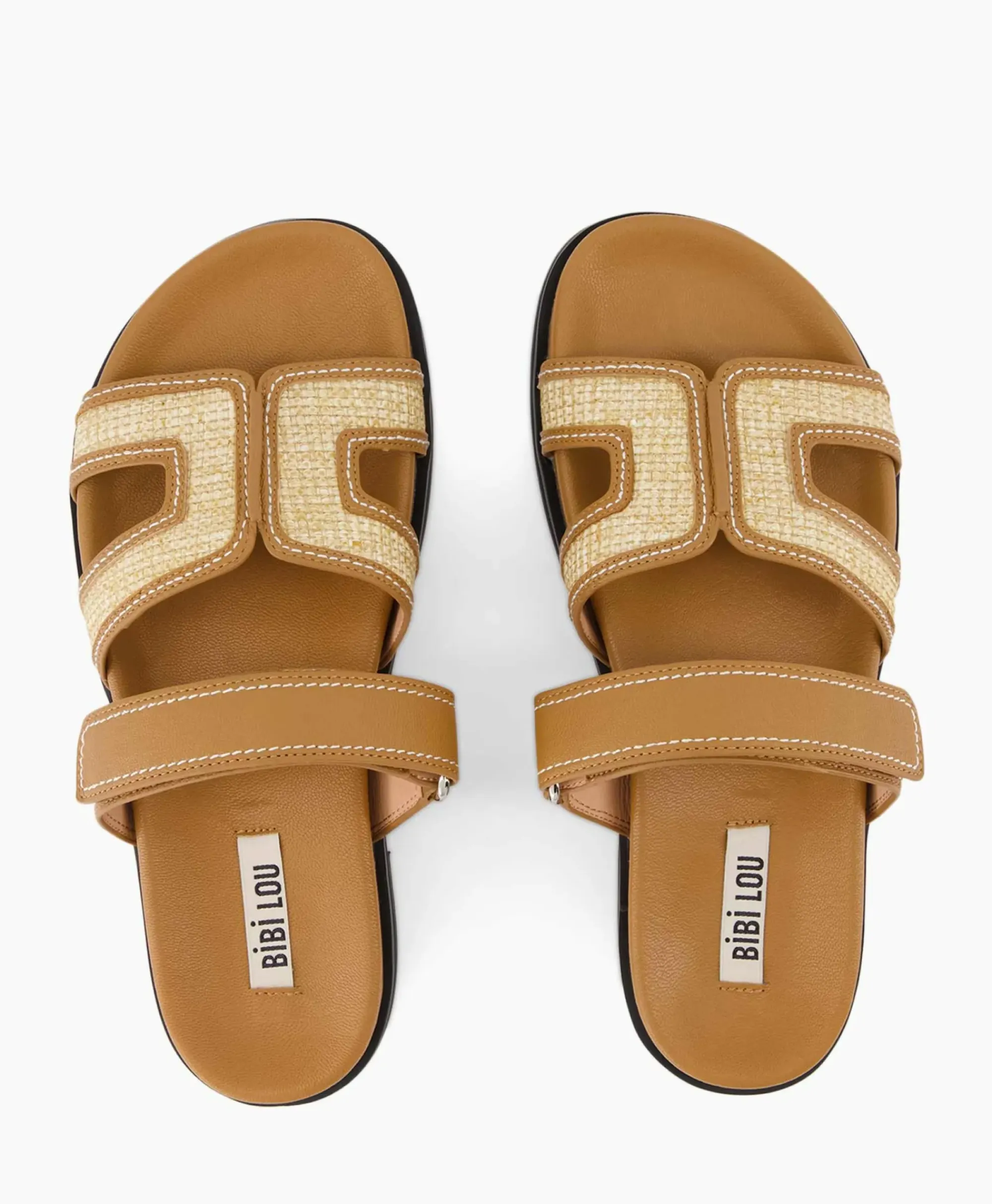 Sandalen^Bibi Lou Sandaal Zonder Hak Leather And Rafia Licht Bruin