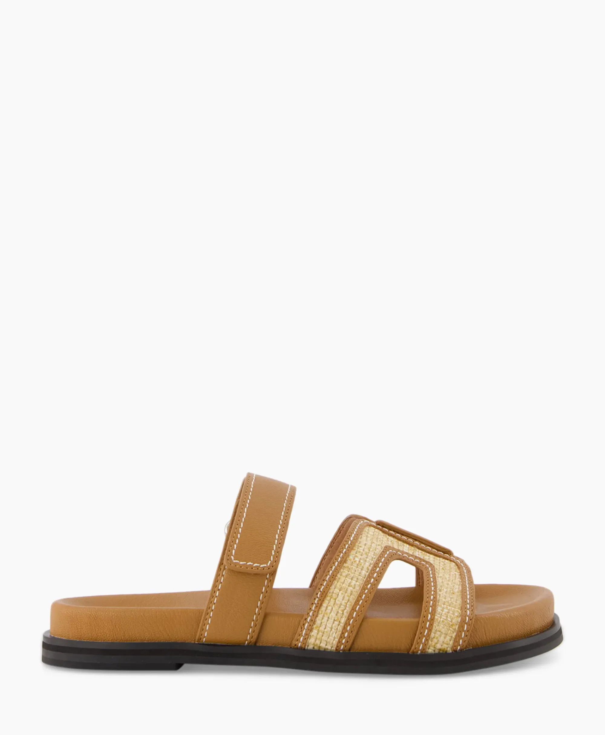 Sandalen^Bibi Lou Sandaal Zonder Hak Leather And Rafia Licht Bruin