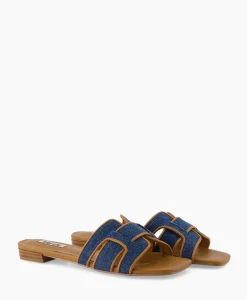 Sandalen^Bibi Lou Sandaal Zonder Hak Leather + Linnen Bruin