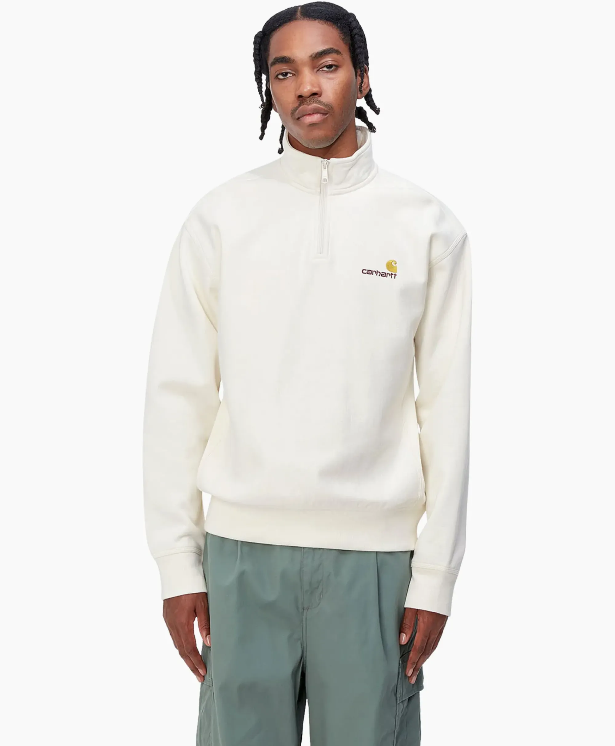 Truien^Carhartt Wip Sweater Half Zip American Script Ecru