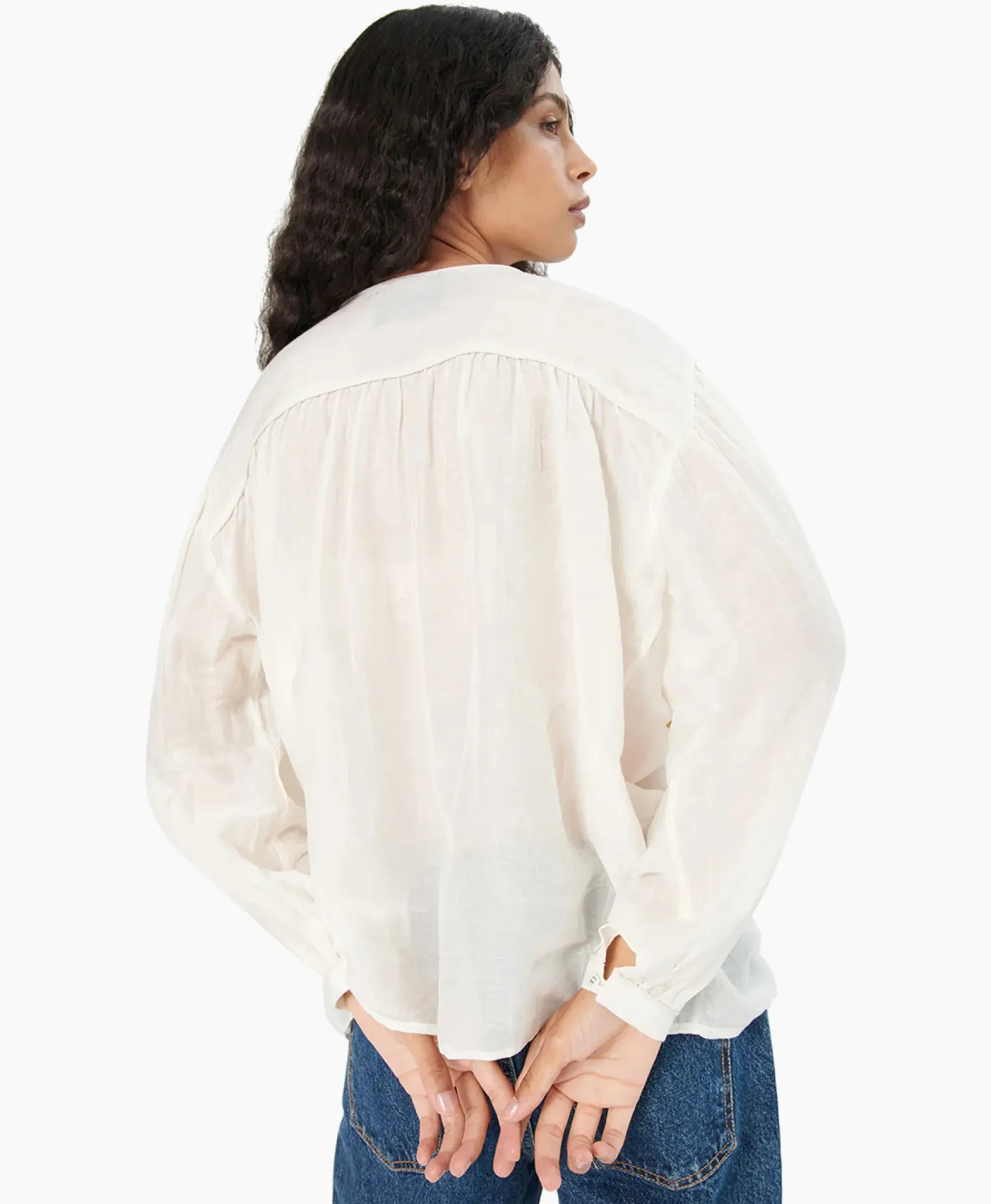 Blouses^Chufy Blouse Bamboo Embroidered Blauw