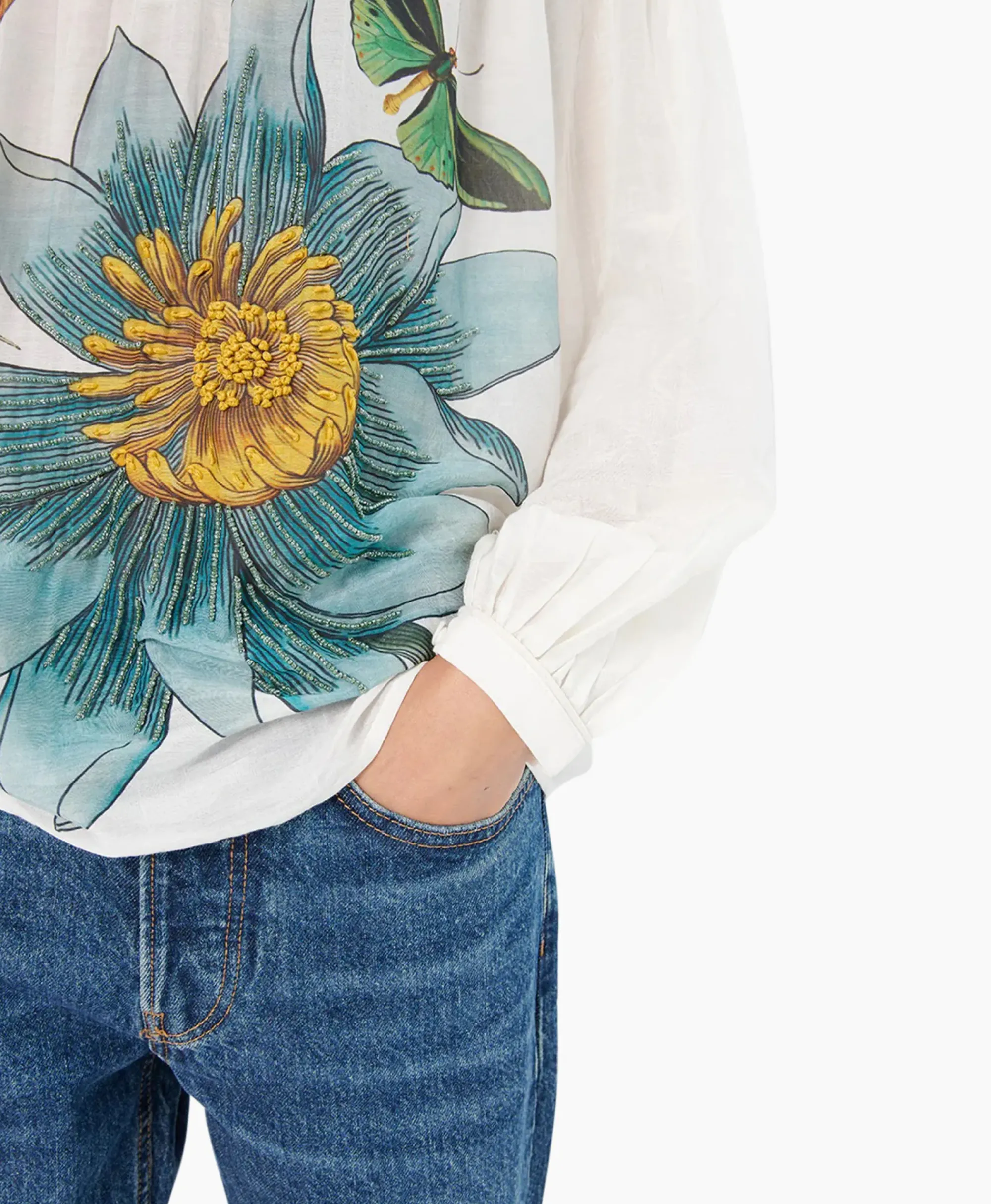 Blouses^Chufy Blouse Bamboo Embroidered Blauw