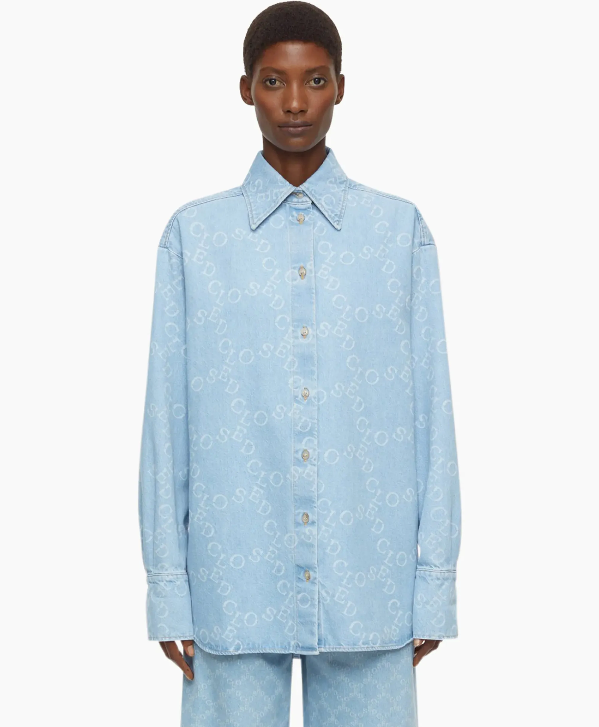 Blouses^Closed Blouse Boxy Long Sleeve Licht Blauw
