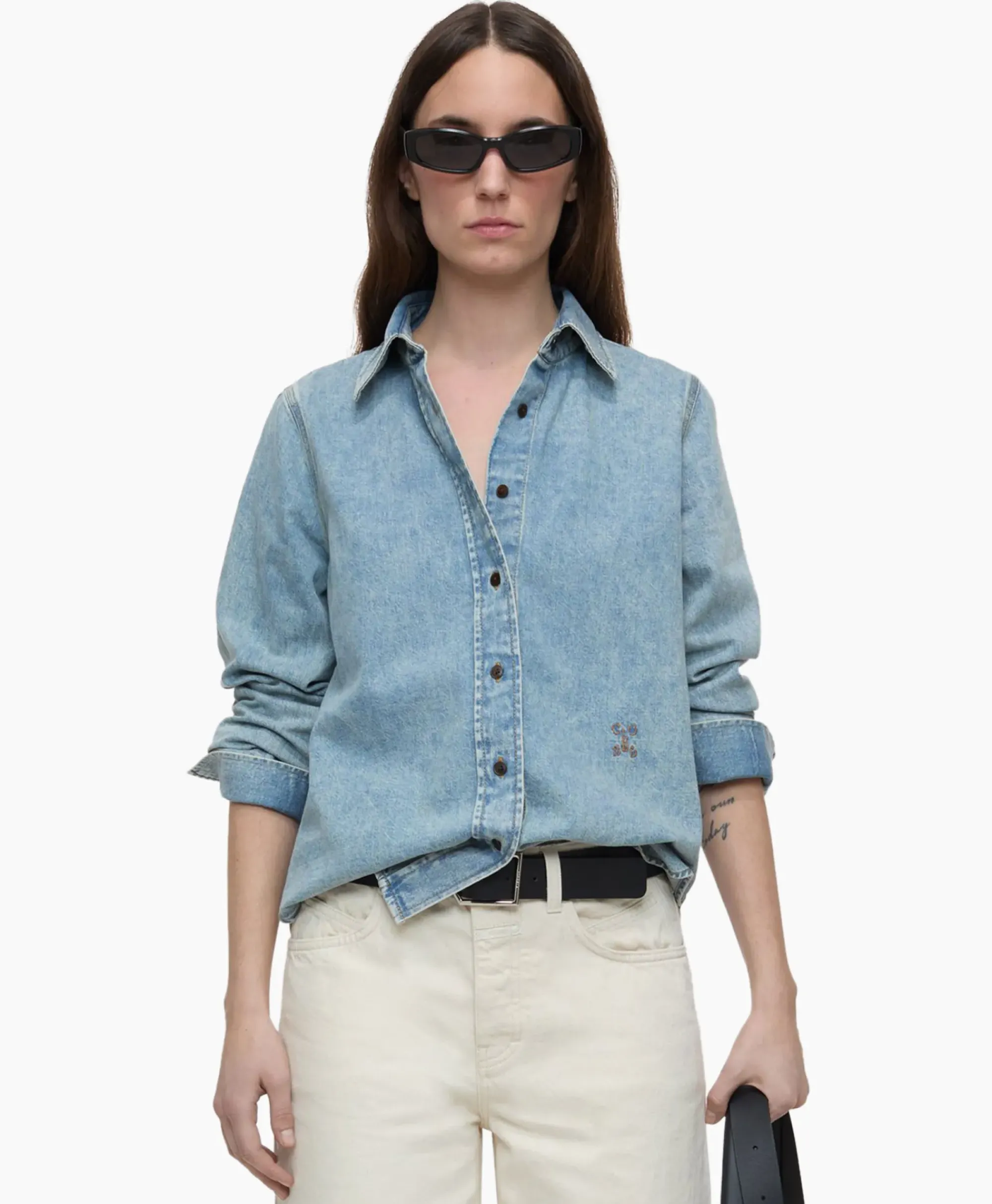 Blouses^Closed Blouse Fitted Midden Blauw