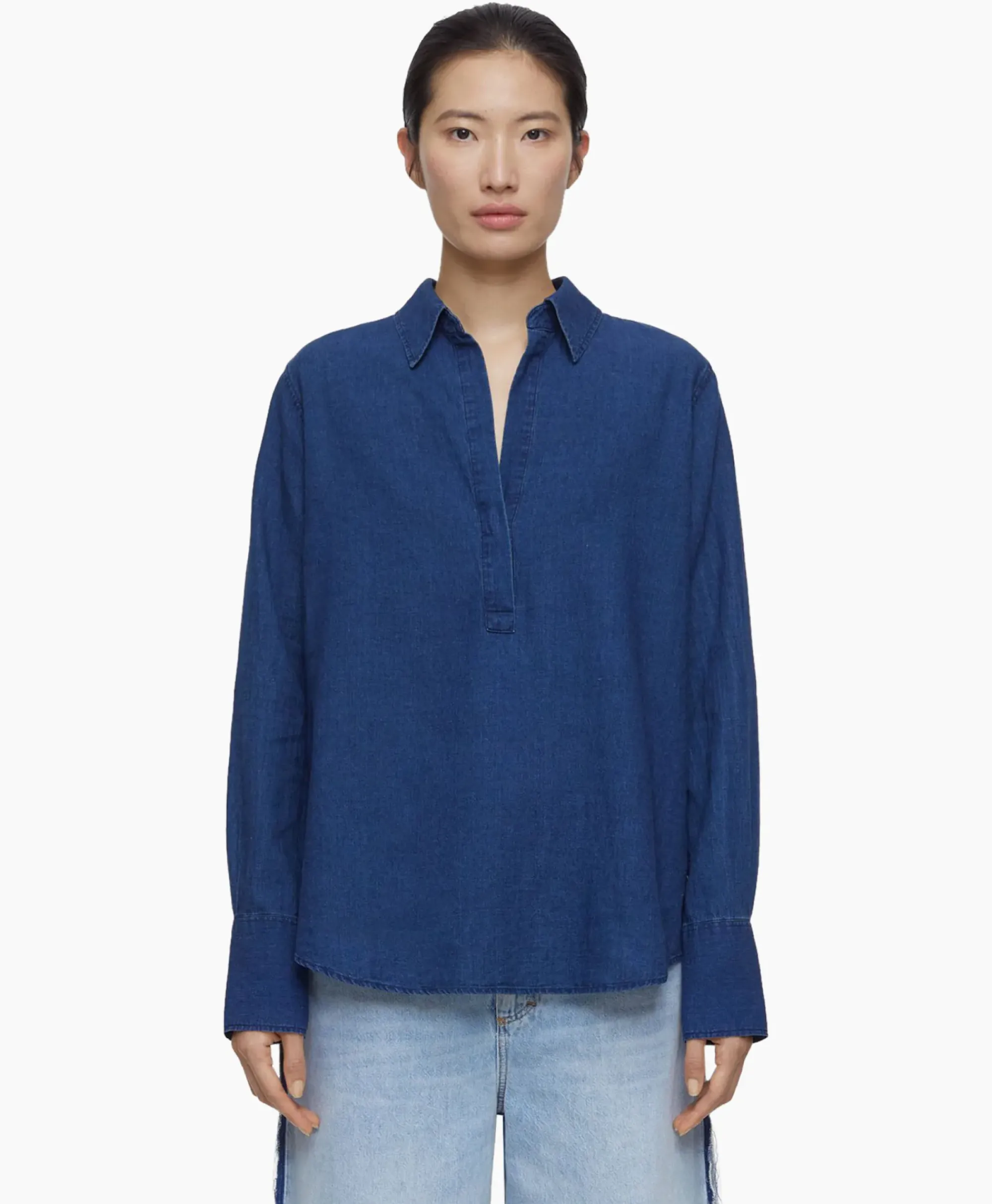 Blouses^Closed Blouse Open Neck Blauw