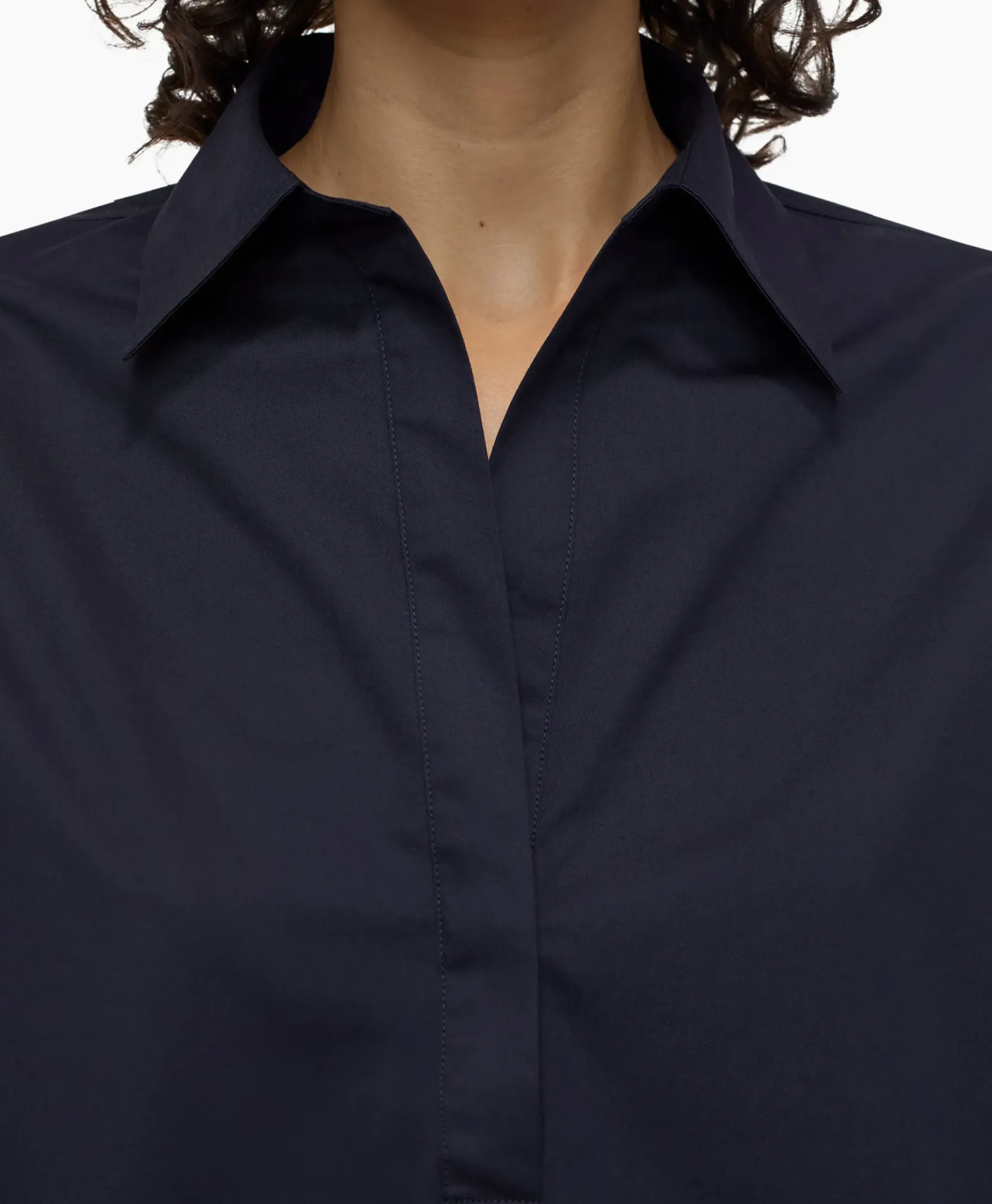 Blouses^Closed Blouse Open Neck Tunic Donker Blauw