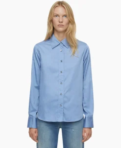 Blouses^Closed Blouse Straight Fitted Blauw