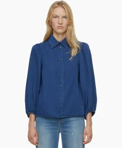 Blouses^Closed Blouse Voluminous Sleeve Donker Blauw