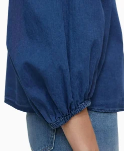 Blouses^Closed Blouse Voluminous Sleeve Donker Blauw