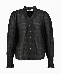 Blouses^Co'couture Co'Couture T-Shirt Korte Mouw Structurecc Line Frill Zwart