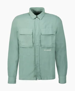 Jassen^Cp Company Overshirt Broken Linen Cotton Groen