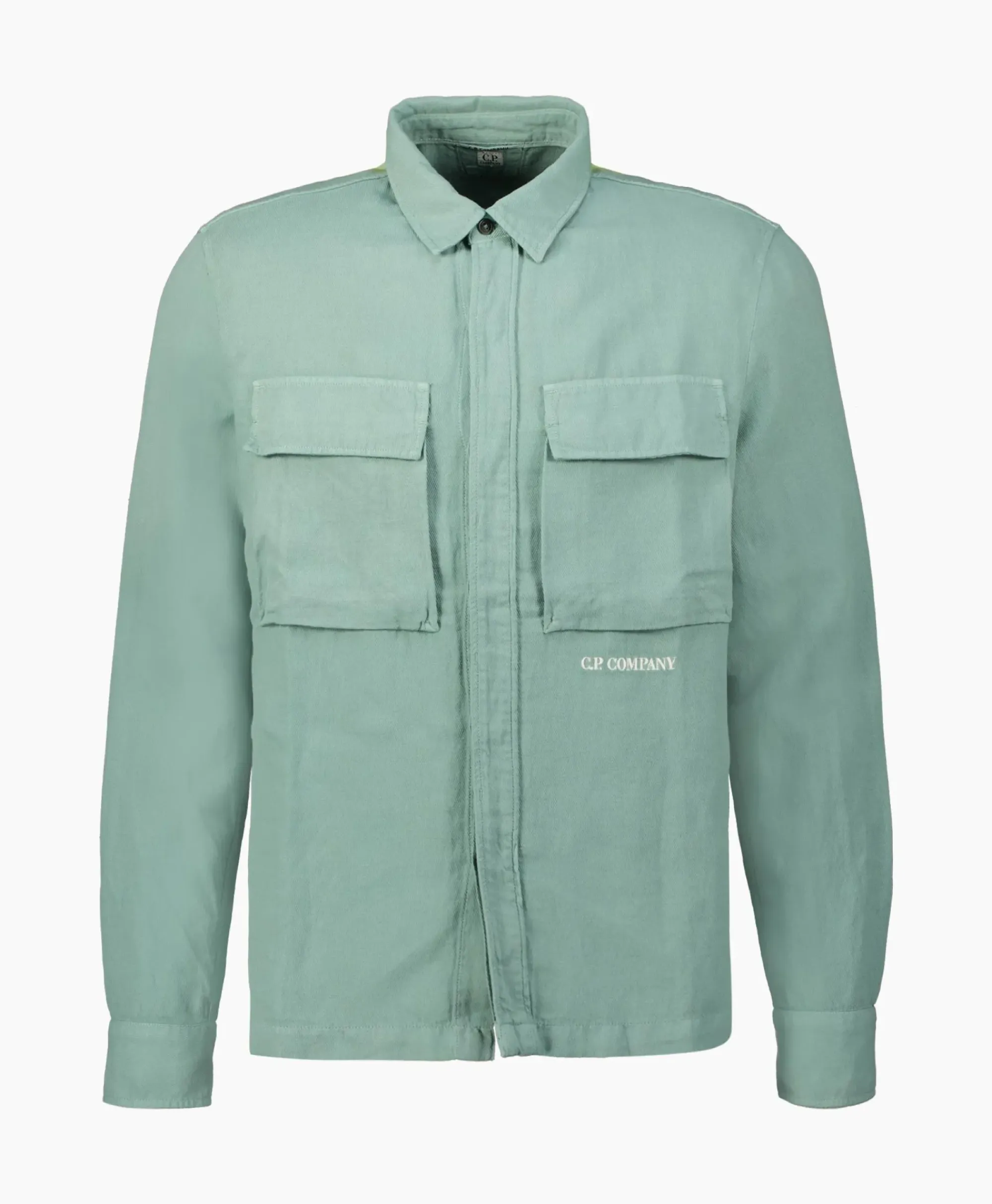 Jassen^Cp Company Overshirt Broken Linen Cotton Groen
