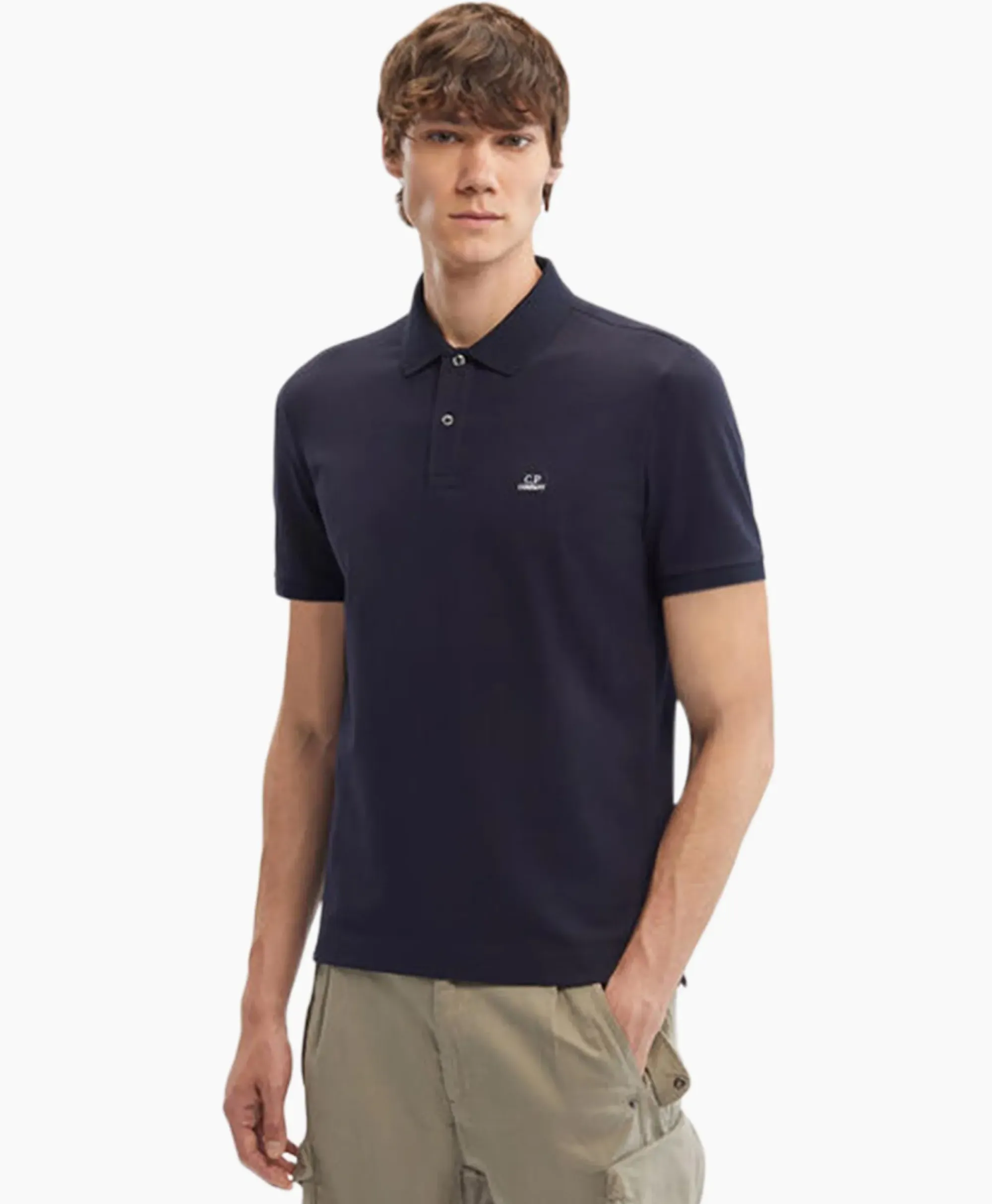 Polo's^Cp Company Polo Stretch Piquet Regular Donker Blauw