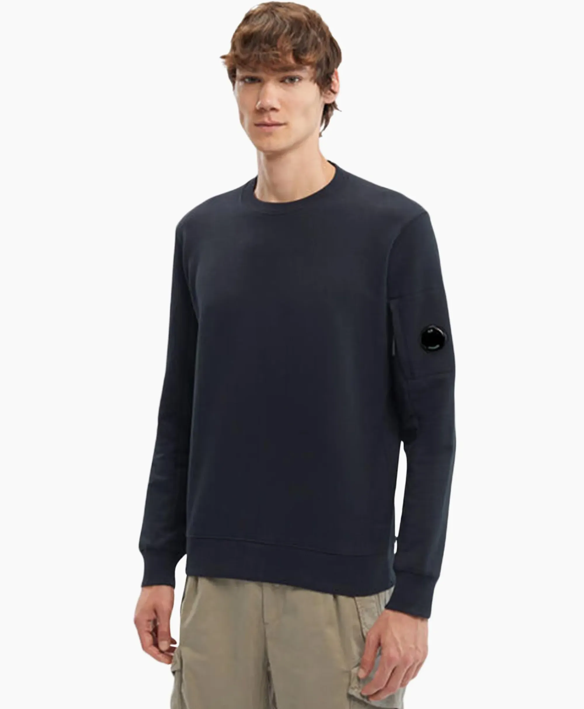 Truien^Cp Company Sweater Diagonal Raised Fleece Donker Blauw