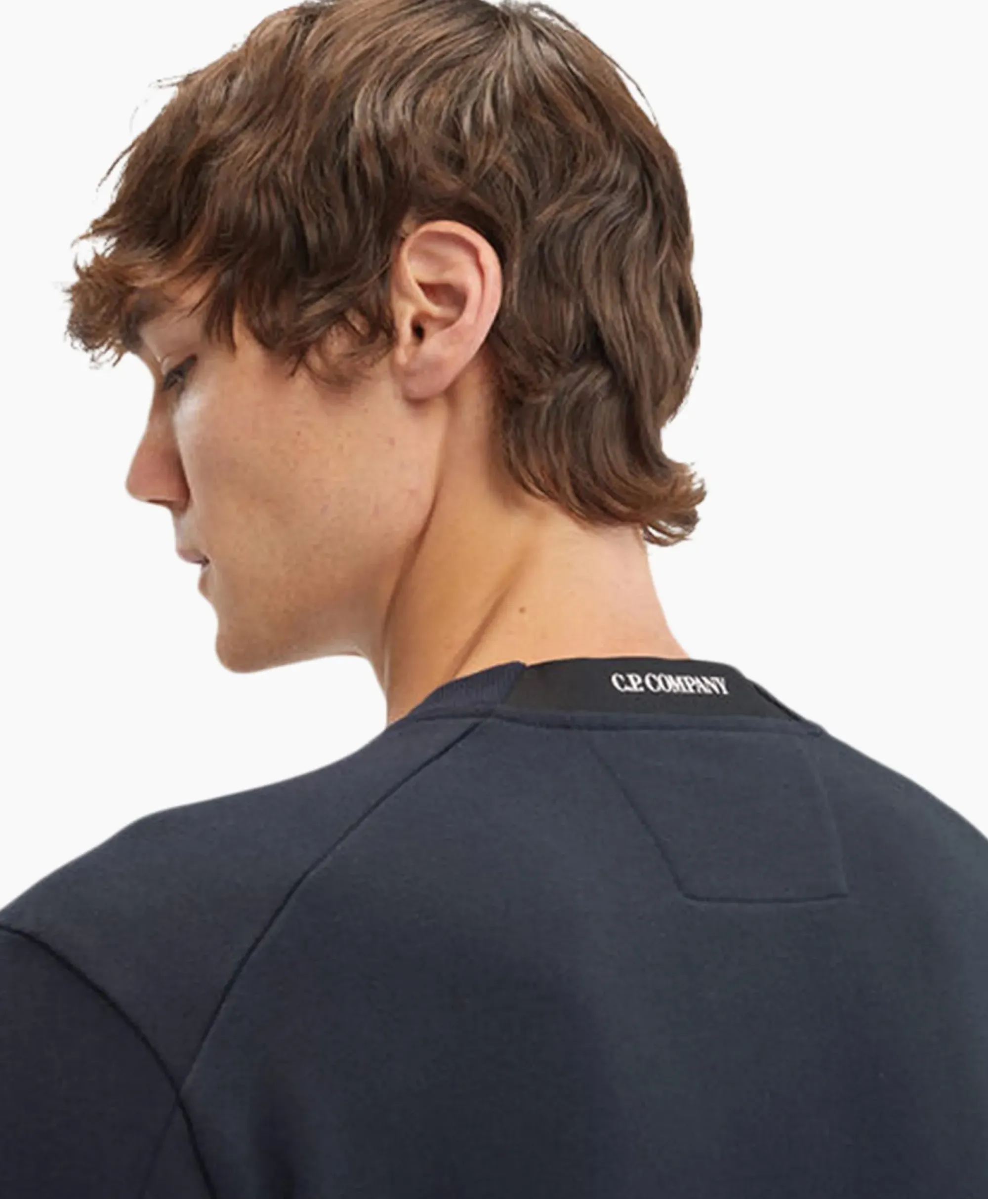 Truien^Cp Company Sweater Diagonal Raised Fleece Donker Blauw