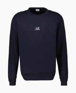 Truien^Cp Company Sweater Light Fleece Logo Donker Blauw