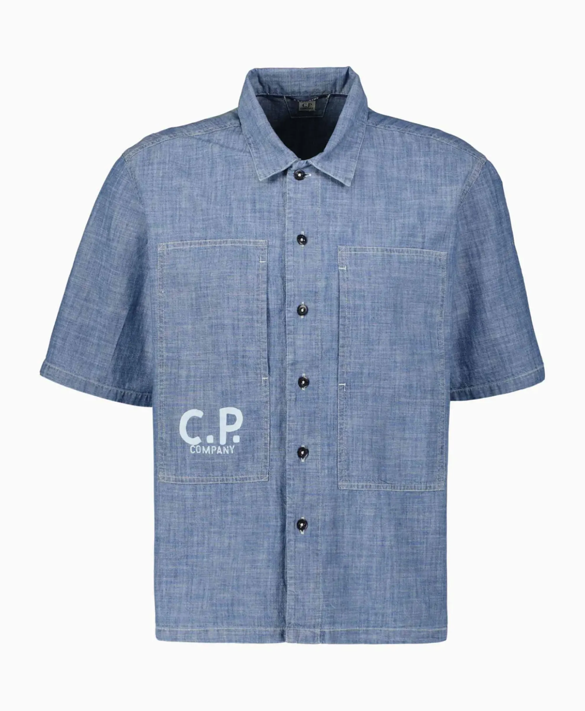 T-Shirts^Cp Company T-Shirt Chambray Short Sleeved Logo Blauw