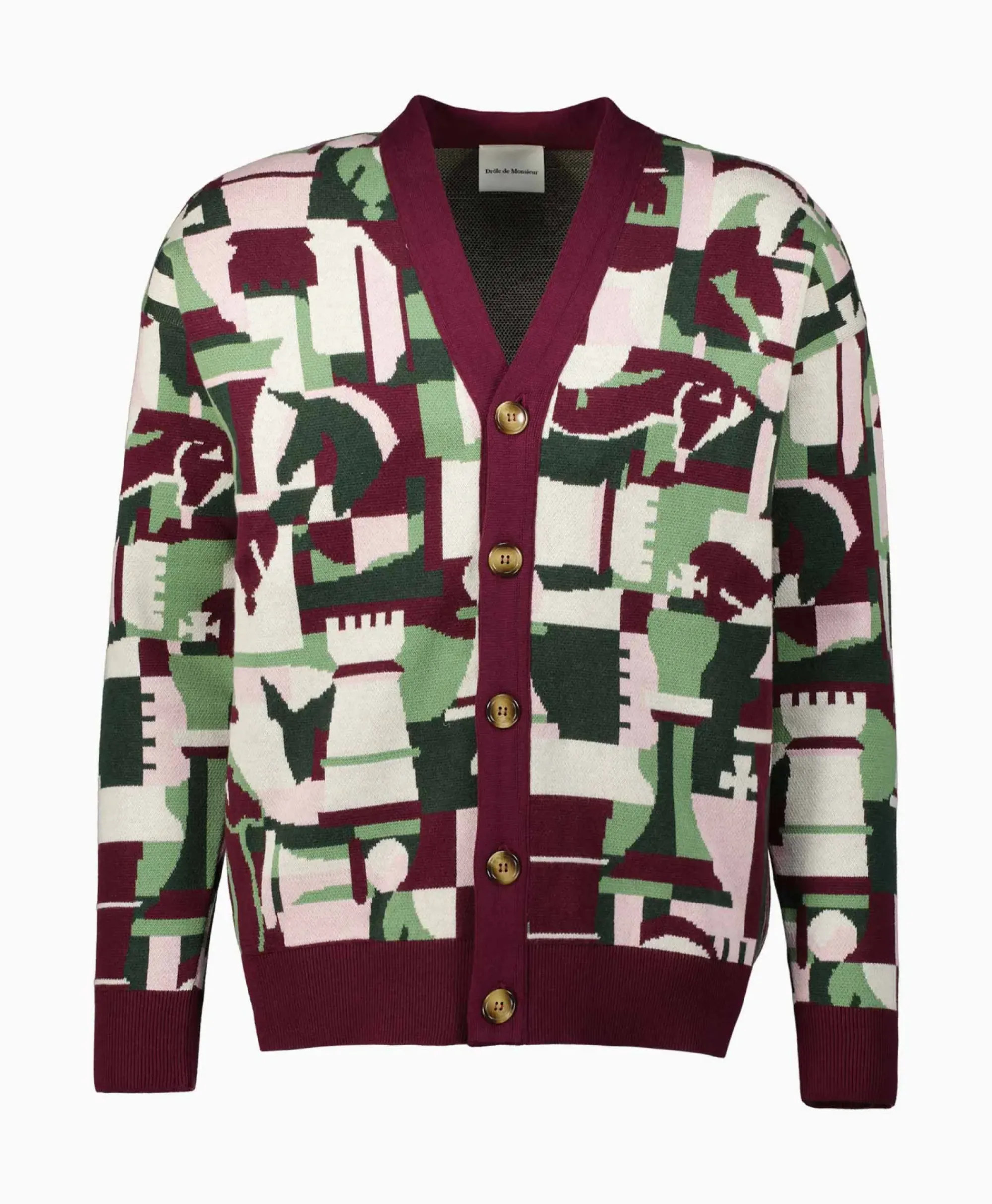 Vesten^Drole De Monsieur Vest Le Cardigan Echecs Pink