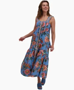 Bruiloftskleding^Farm Rio Maxi Jurk Wonderful Bouquet Blue Sleeveless Blauw