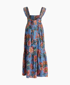 Bruiloftskleding^Farm Rio Maxi Jurk Wonderful Bouquet Blue Sleeveless Blauw