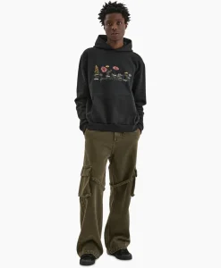 Truien^Flâneur Flaneur Hoodie Botanical Zwart