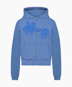 Truien^Flâneur Flaneur Hoodie Floral Watercolor Zip Up Blauw