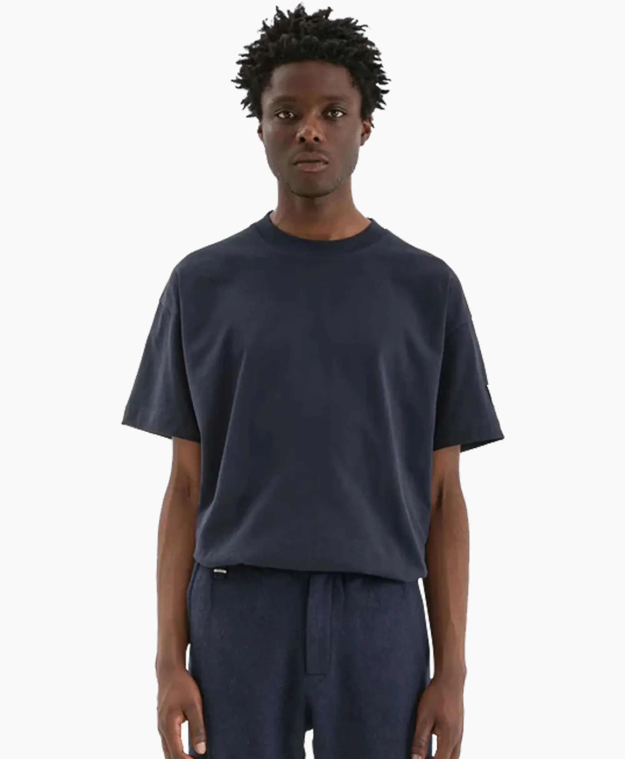 T-Shirts^Flâneur Flaneur T-Shirt Korte Mouw Atelier Sleeve Amblem Donker Blauw