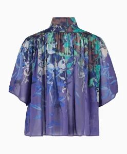 Blouses^Forte_forte Blouse Heaven Print Cotton Silk Voile Short Sleeve Paars
