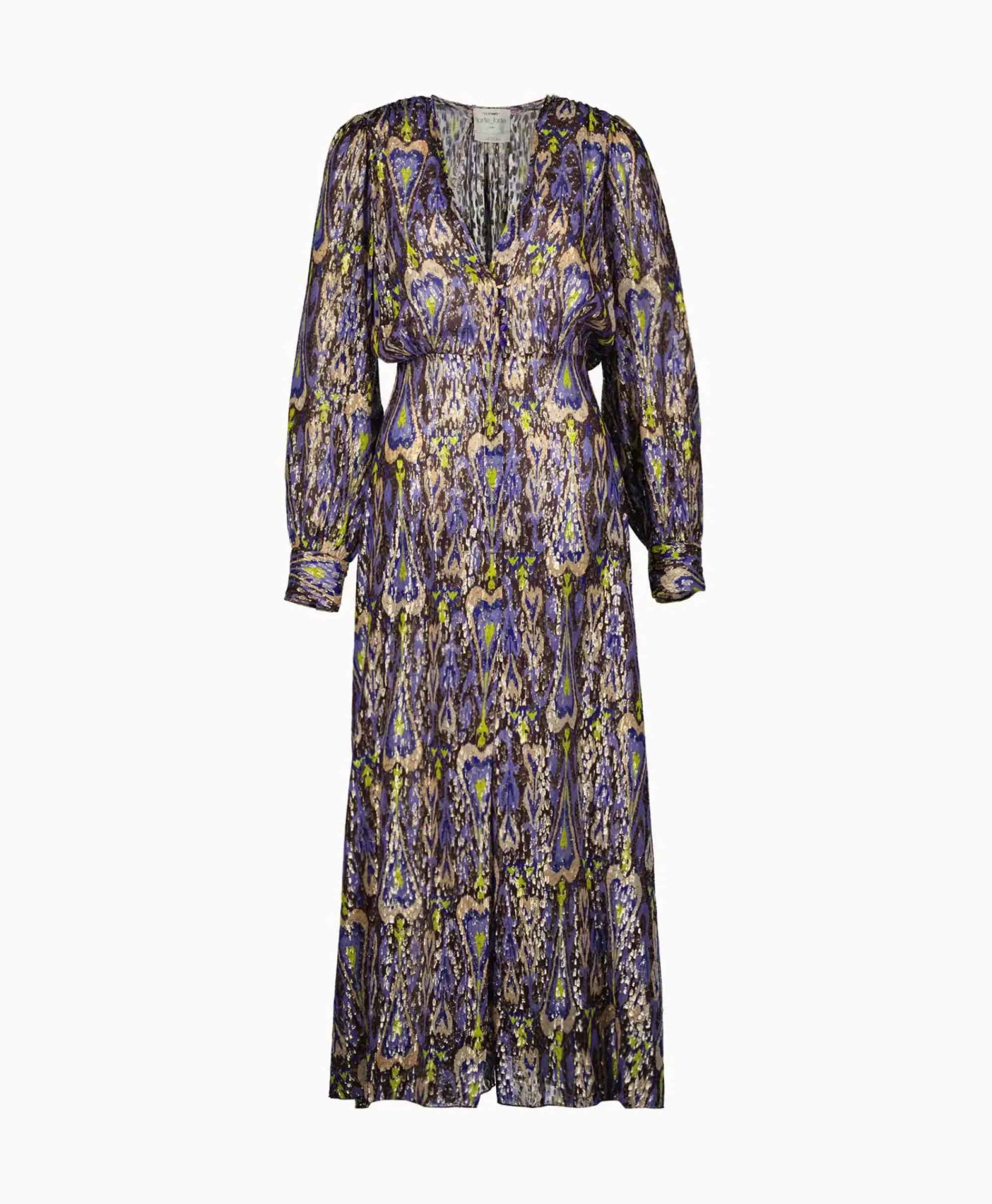 Jurken^Forte_forte Maxi Jurk Print Fil Coup Long Dress Norther Light Blauw