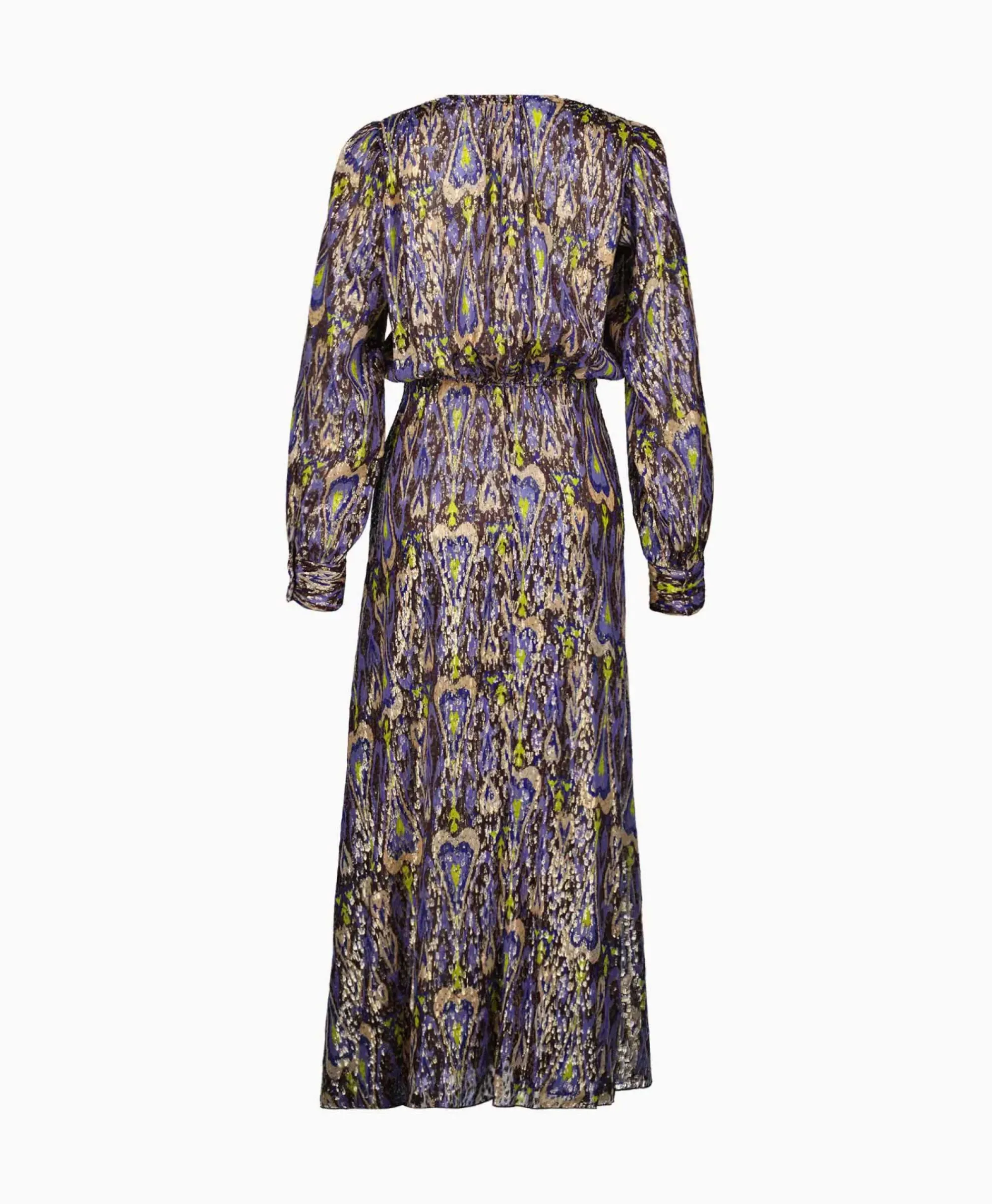 Jurken^Forte_forte Maxi Jurk Print Fil Coup Long Dress Norther Light Blauw