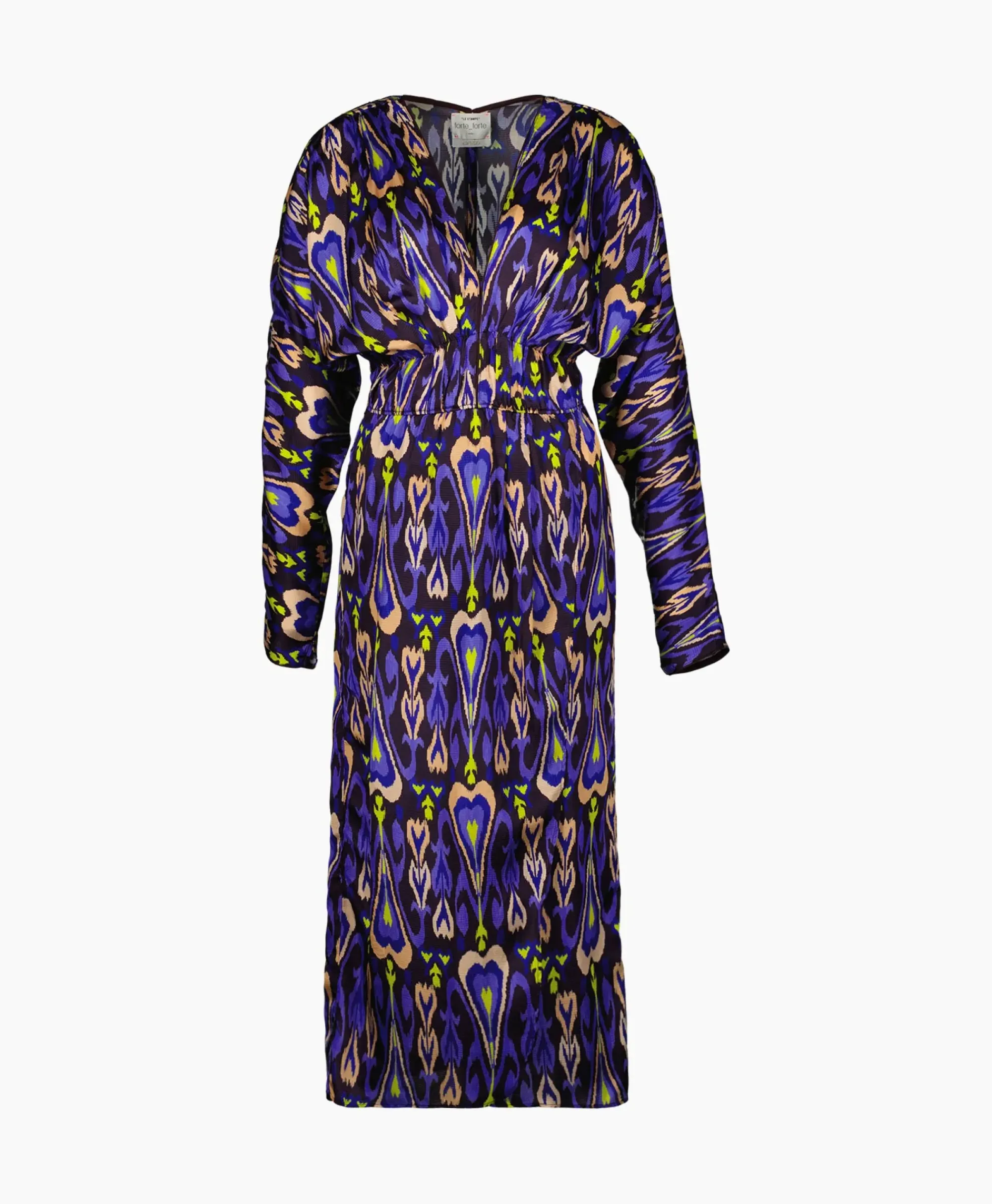 Jurken^Forte_forte Midi Jurk Print Satin Dress Norther Light Paars