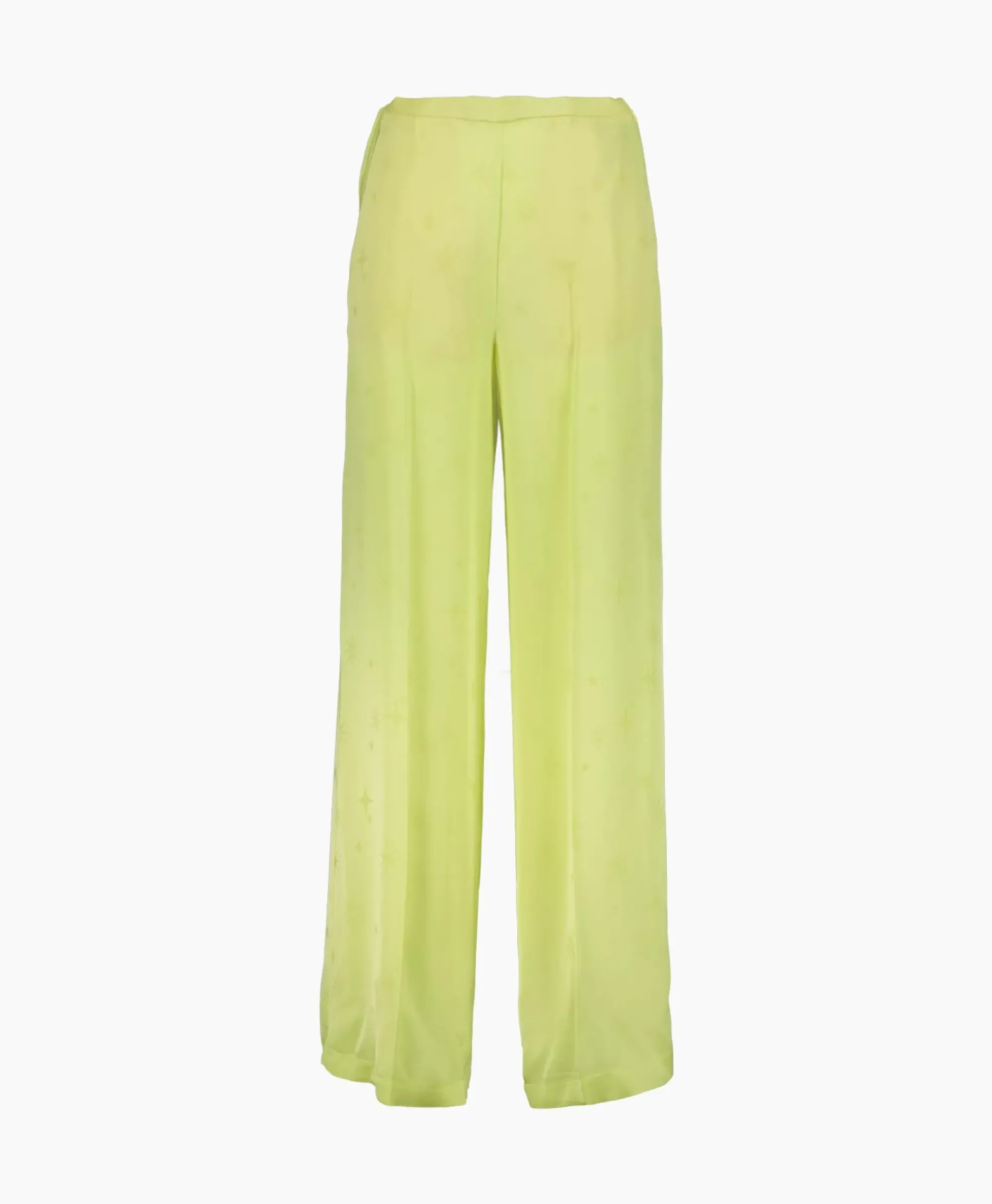 Broeken^Forte_forte Pantalon Toile Satin Jacquard Palazzo Geel