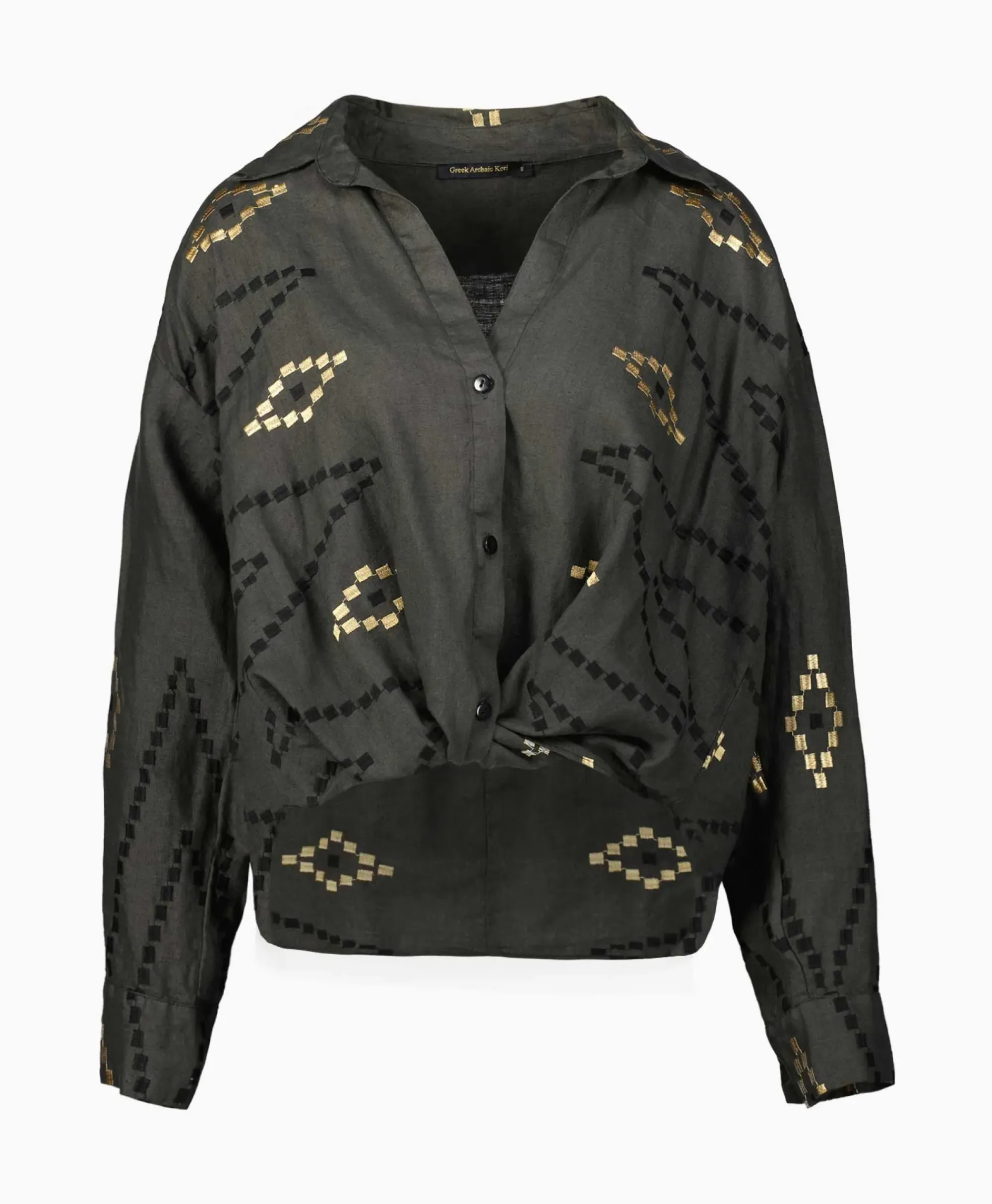 Blouses^Greek Archaic Kori Blouse Wrap Zig Zag Khaki