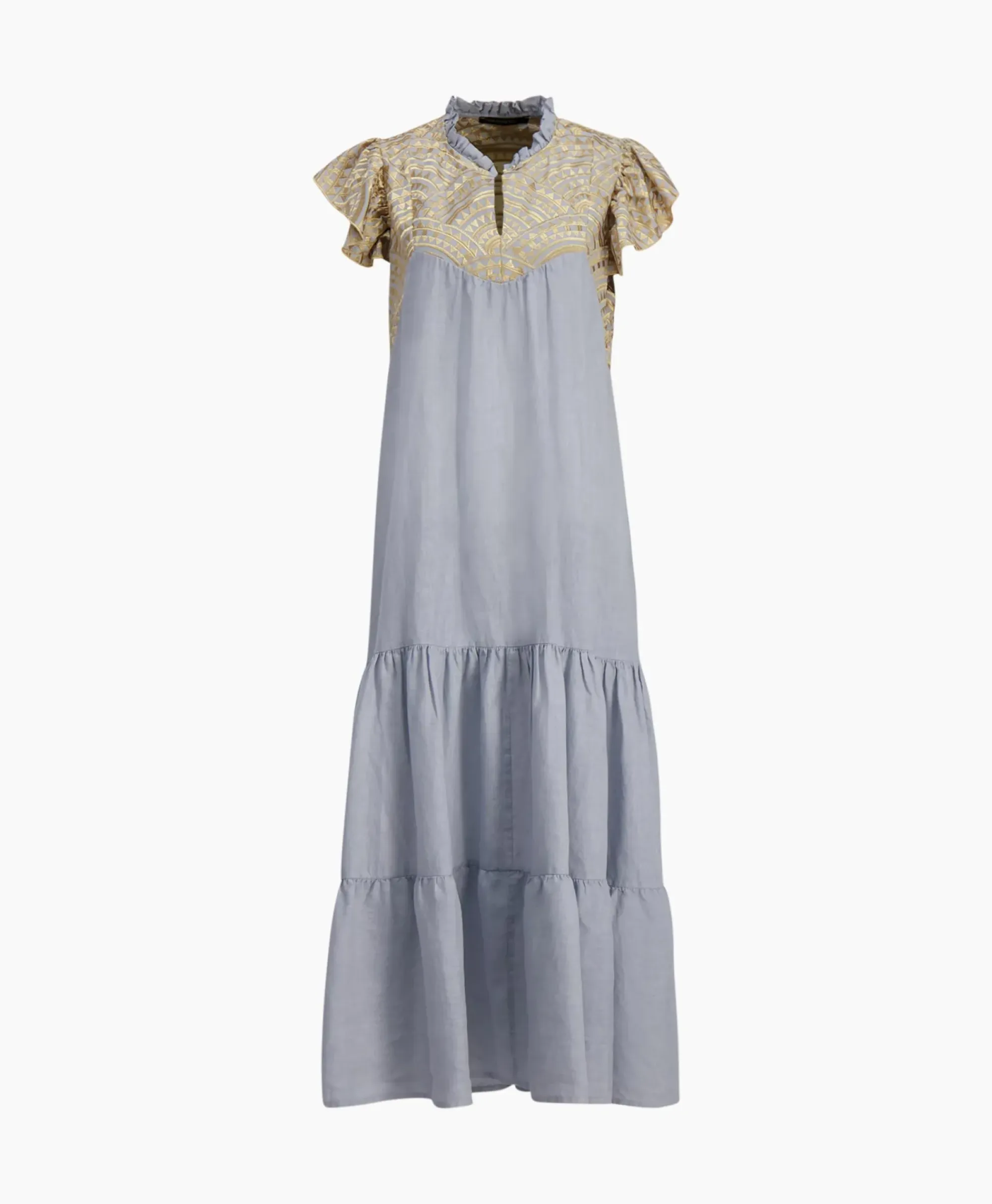 Bruiloftskleding^Greek Archaic Kori Maxi Jurk Long New All Over Sleeveless Ruffles Licht Grijs