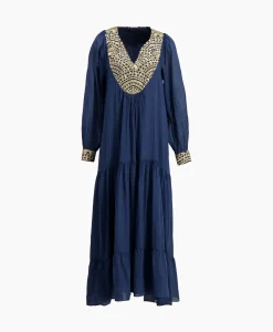 Jurken^Greek Archaic Kori Maxi Jurk Long New All Over Cotton Donker Blauw