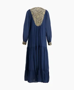 Jurken^Greek Archaic Kori Maxi Jurk Long New All Over Cotton Donker Blauw