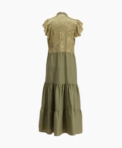 Jurken^Greek Archaic Kori Maxi Jurk Long New All Over Sleeveless Ruffles Goud